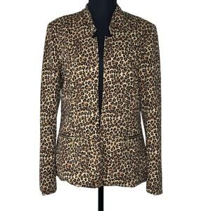 Dana Buchman Women’s Leopard Animal Print Blazer Open Front Zip Pocket | Size 8
